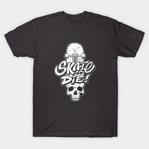 Skate or Die Skateboard Skull T-Shirt by Weird Banana